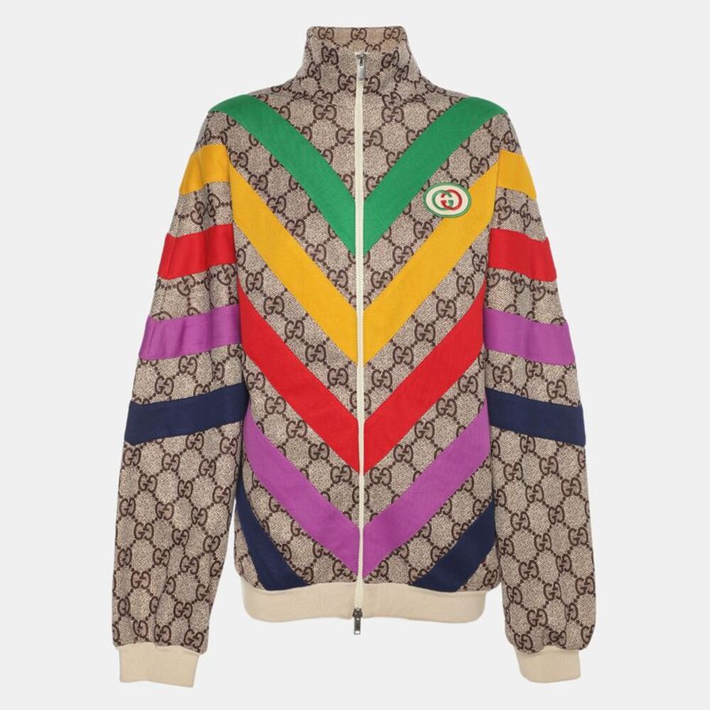 Gucci Beige Gg Rainbow Jersey Zip Up Jacket S
